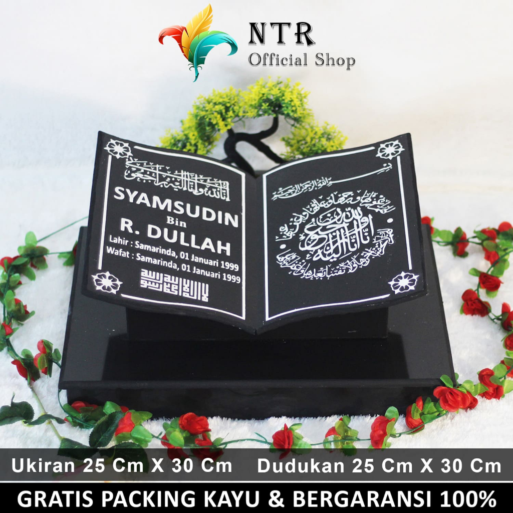 Batu Dudukan Kepala Nisan Makam Model Bentuk Buku Alquran Granit Lengkap Kuburan Kijing Maesan Full Set Marmer Keramik Hitam Putih Asli Islam Kristen Anak Bayi FG 25 X 30 / 25 X 30