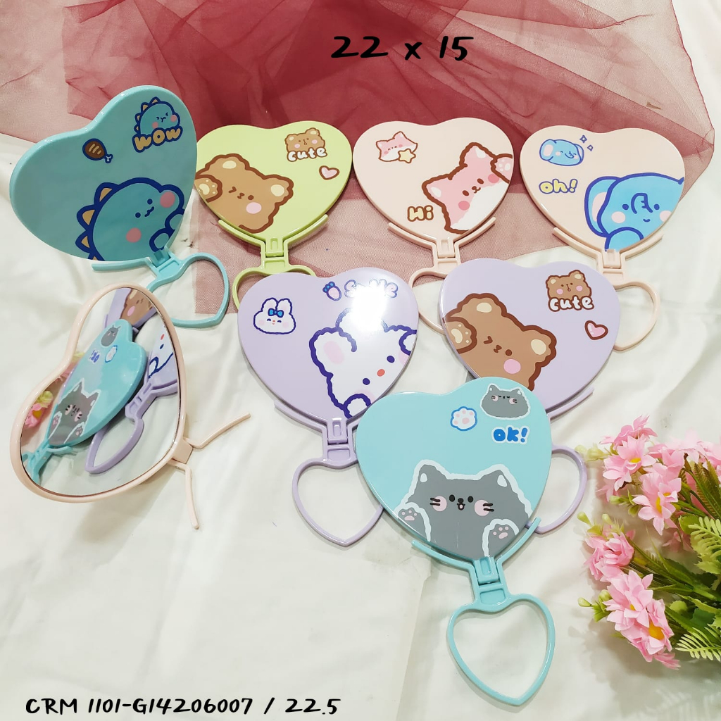Cermin Meja Lipat Plastik motif Love Kaca Make up Cermin Rias Terlaris Kaca Portabel Cermin Dinding 