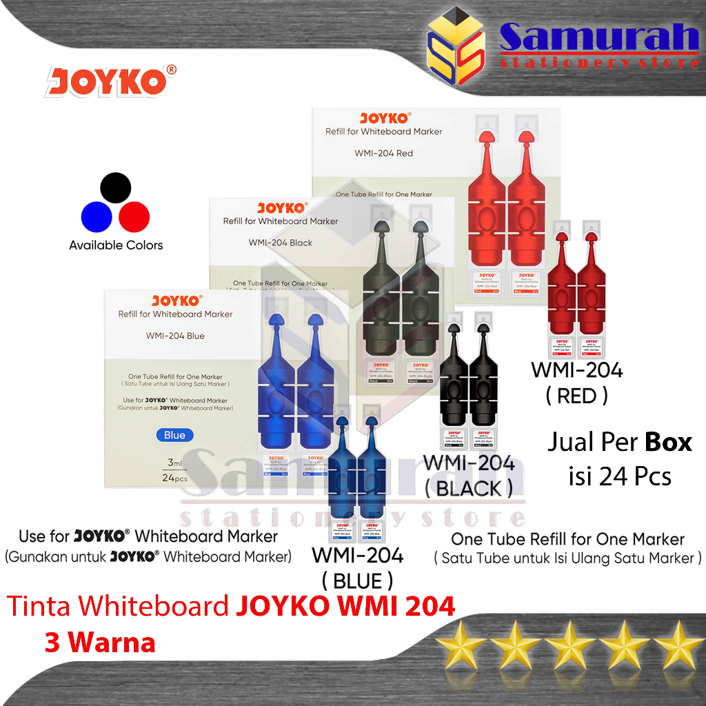 

mdn Tinta White Board Joyko WMI 204 Isi Ulang Refill Khusus untuk WM 65 / WM-65 Warna Hitam - Biru -