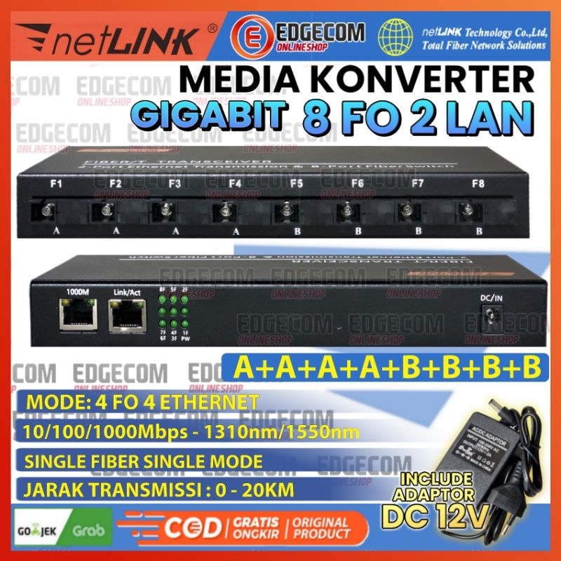 Media Konverter 8 FO 2 LAN 10/100/1000 LAN RJ45 Gigabit Ethernet Fiber Optic Media Converter Netlink