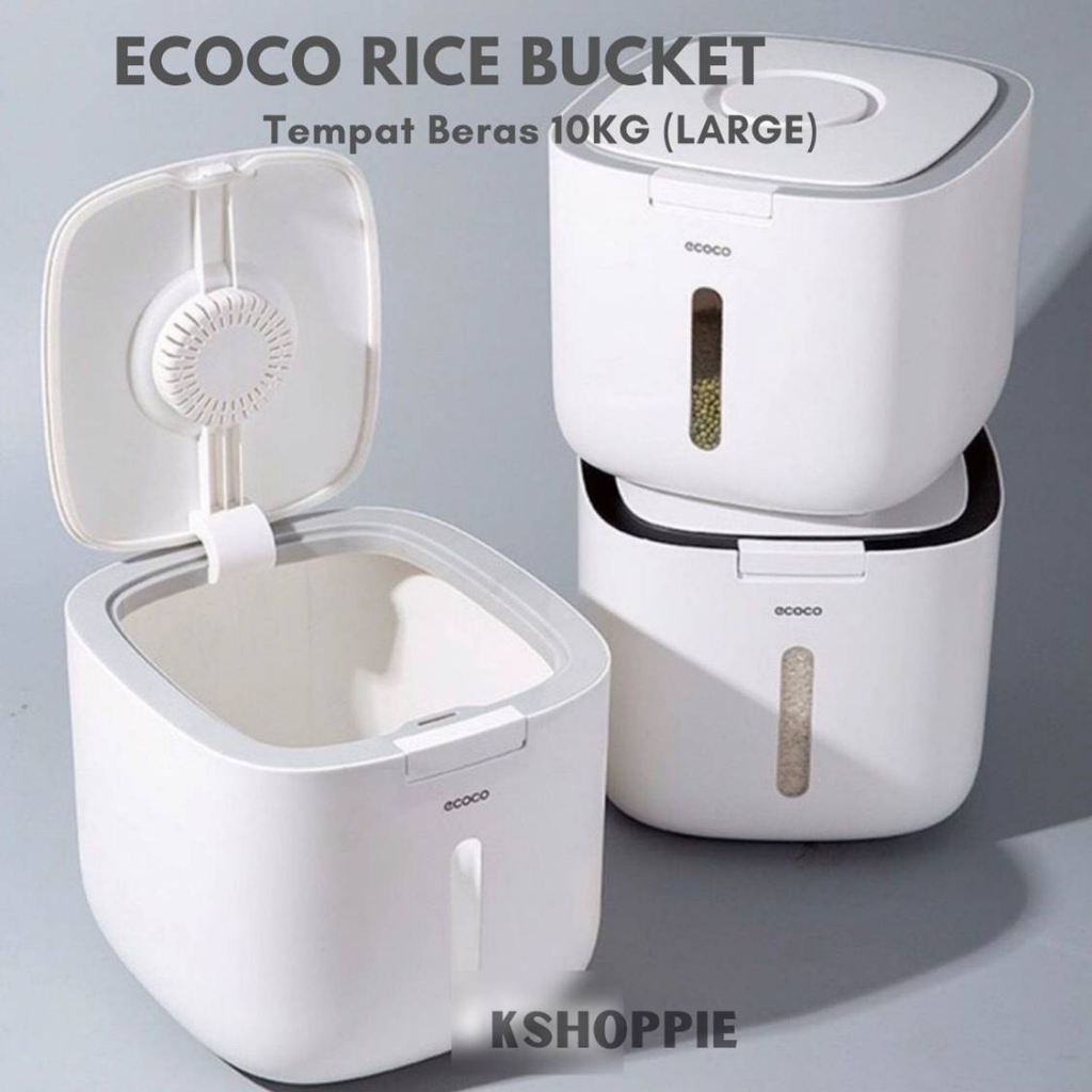 Ecoco Automatic Opening Rice Bucket 10KG (Large) / Tempat Dispenser Beras 10KG Anti Kutu Double Sili