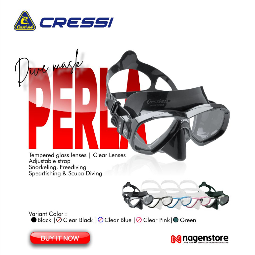 Mask Cressi Perla Freedive Spearfishing Hitam Black Pink Blue Clear Green Hijau
