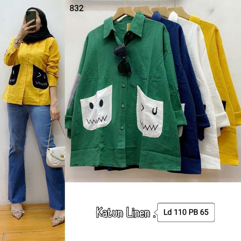 Atasan Kemeja Katun Linen Import Polos Bordiran Keren FeLlA#832