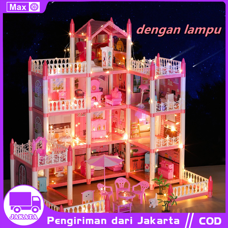 Mainan Doll House Princess Castle Besar 11 House Rumah Rumahan Anak Perempuan Lengkap Perabot Rumah Dengan Lampu