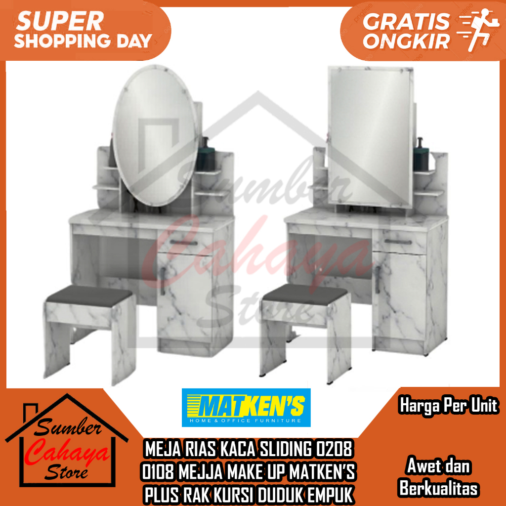 [Kargo] MEJA RIAS KACA SLIDING 0208 0108 MEJJA MAKE UP MATKEN’S PLUS RAK KURSI DUDUK EMPUK LEMARI RI