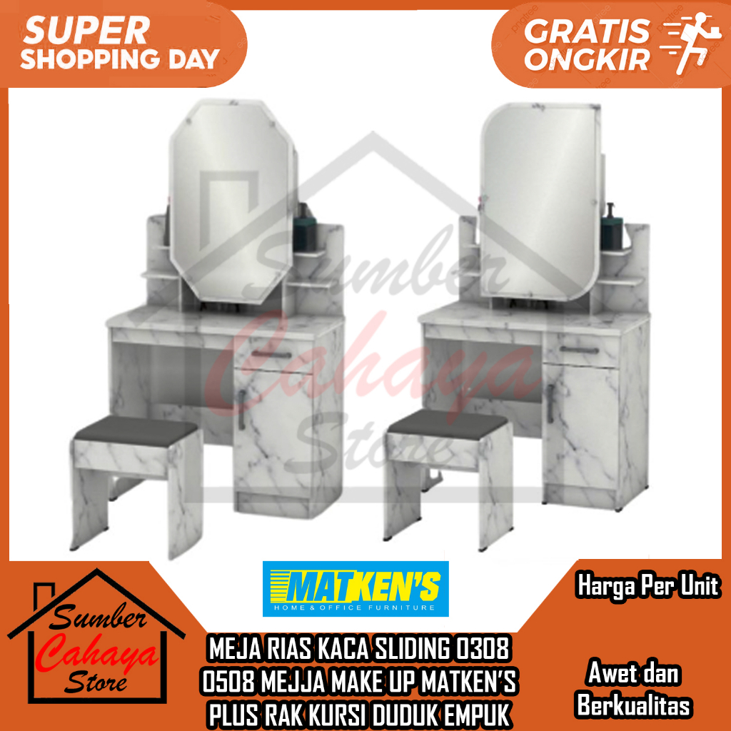 [Kargo] MEJA RIAS KACA SLIDING 0308 0508 MEJJA MAKE UP MATKEN’S PLUS RAK KURSI DUDUK EMPUK LEMARI RI