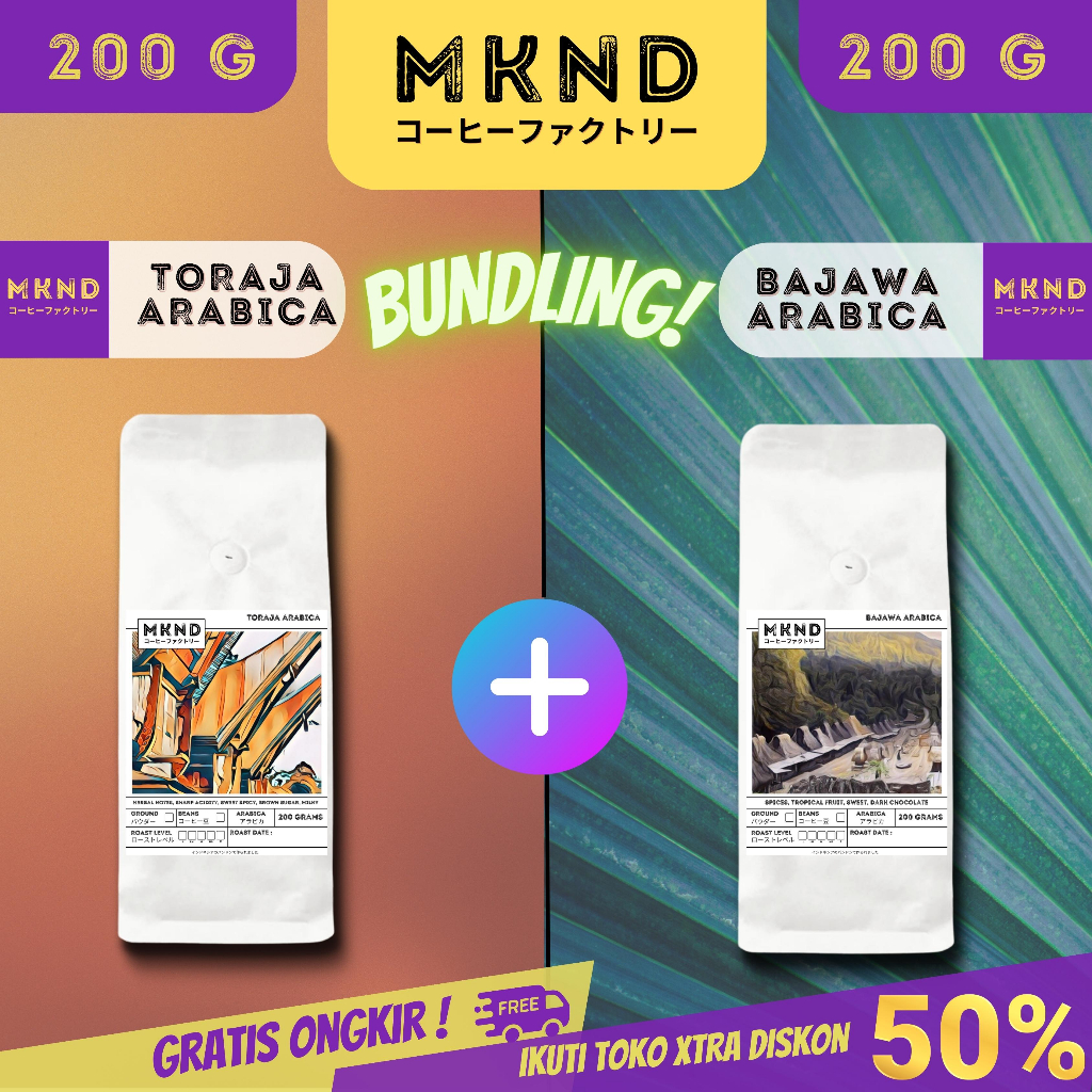 

MKND® BUNDLING HEMAT 2X200 KOPI ARABIKA FLORES BAJAWA SINGLE ORIGIN GRADE 1 + KOPI ARABIKA TORAJA SAPAN GRADE 1 SINGLE ORIGIN PROMO DISCON | BIJI BUBUK | SINGLE ORIGIN | PREMIUM COFFE | ROASTED BEANS | MANUAL BREW | COFFE ROASTERY