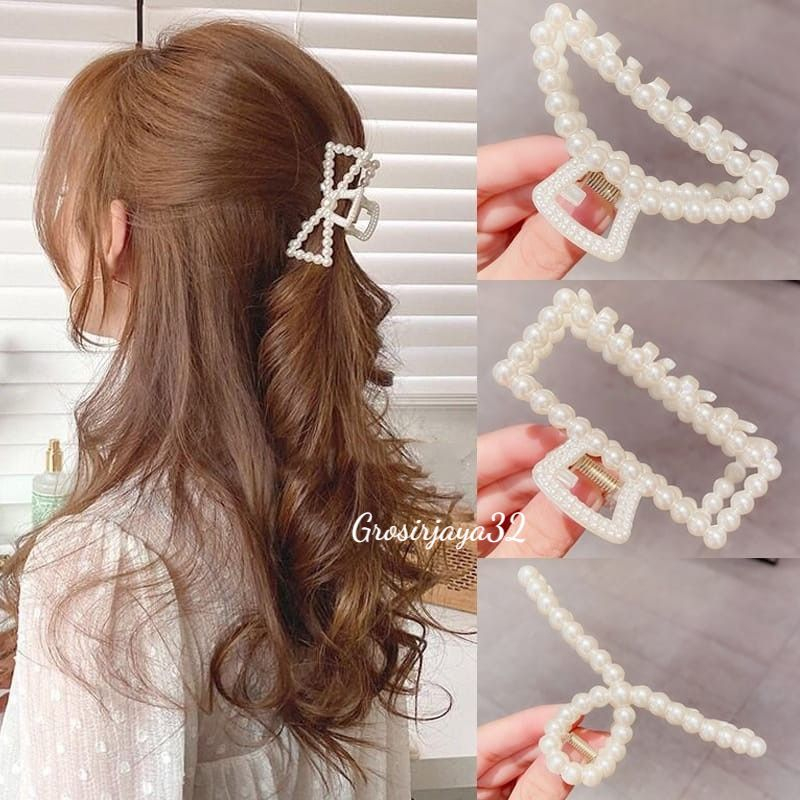 (GROSIRJAYA32) Jedai mutiara JESLYN Korean Mutiara Acrylic Hair Claw Clip girl Women Fashion