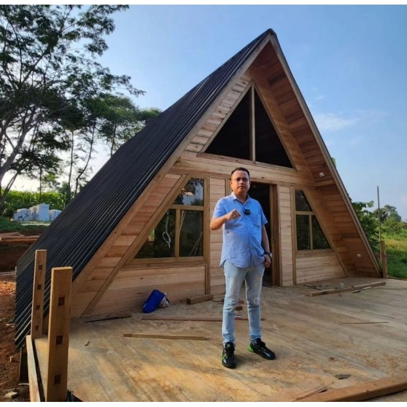 Rumah Kayu Triangle (segitiga) plus Mezzanine