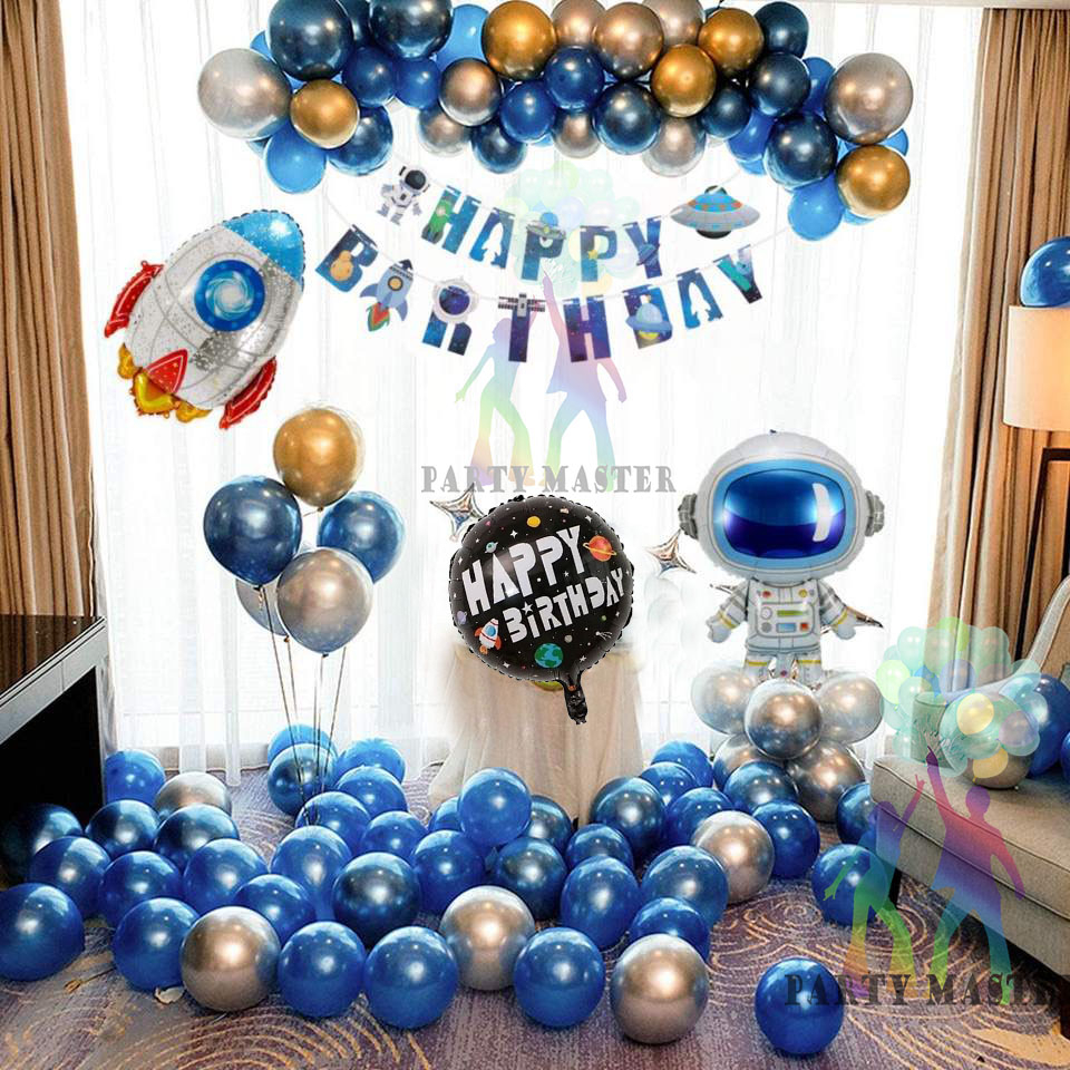 Doradoray_ Balon Ulang Tahun Dekorasi Ultah Anak Laki Laki Cowok Tema Astronot Galaxy Planet Set