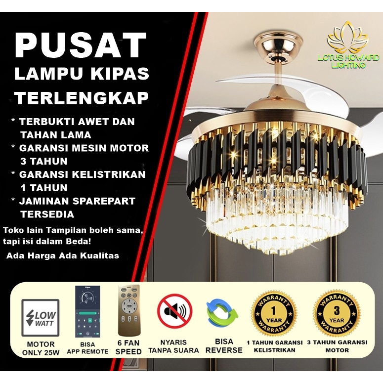 ⭐GARANSI 3 TAHUN⭐ LAMPU KIPAS ANGIN GANTUNG PLAFON LOTUS 3008 - KIPAS LAMPU 42 INCH