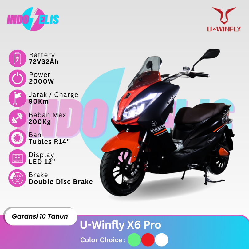 Uwinfly X6 X7 Pro Tangkas Sepeda Motor Listrik Subsidi 2000W 72V Garansi 10Th