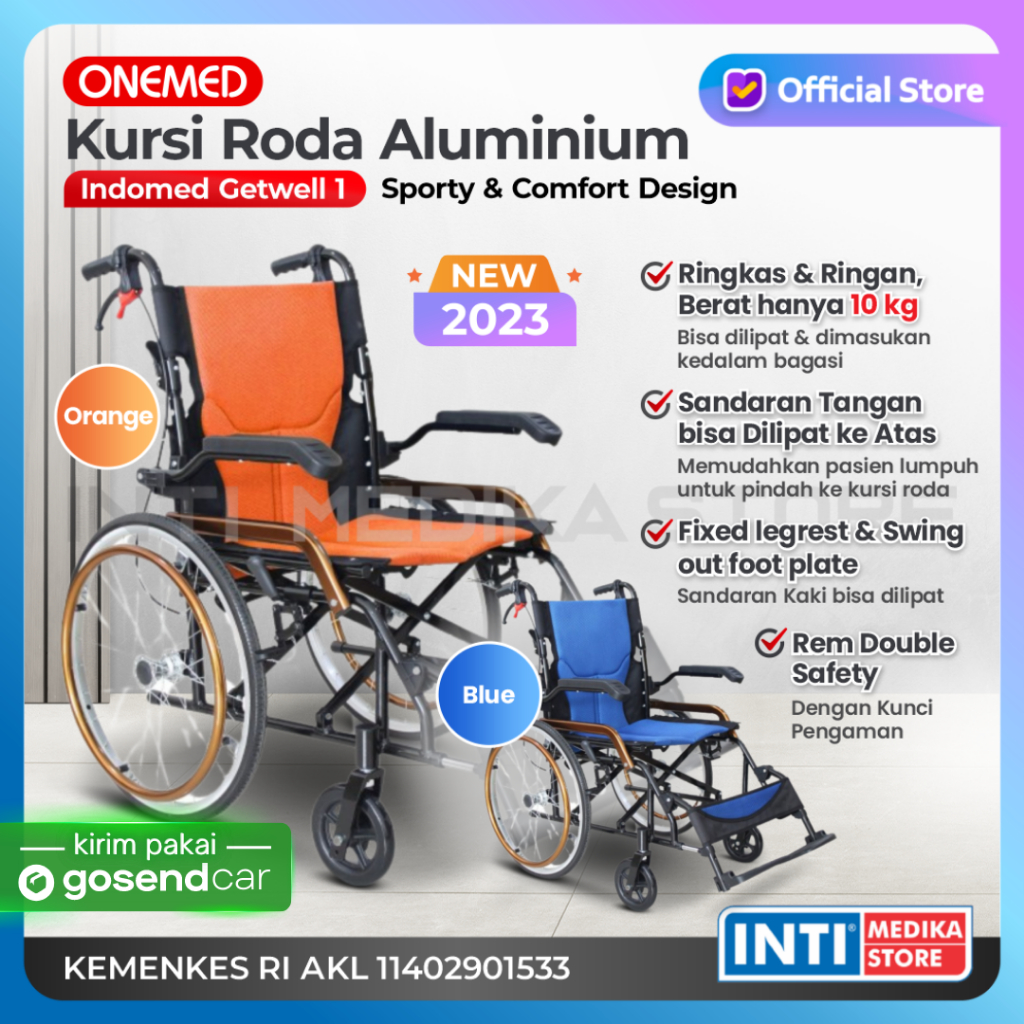 ONEMED - Kursi Roda TRAVELLING PORTABLE Aluminium Indomed Getwell 1
