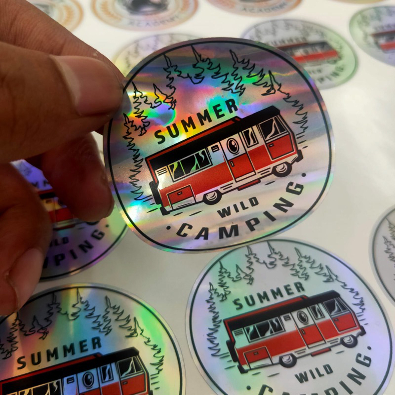 

Cetak stiker Hologram / Gold / Silver A3 + Custom Cutting