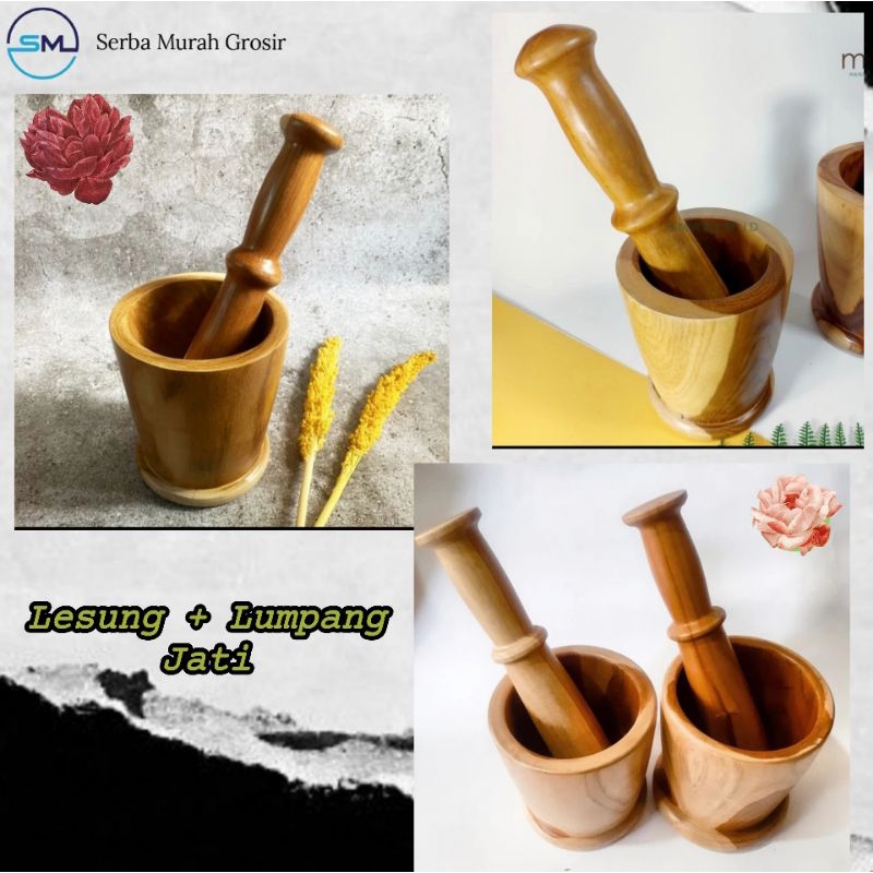 Lesung+lumpang Kayu Jati Ori/cobek kayu/cobek jati/lesung jati/