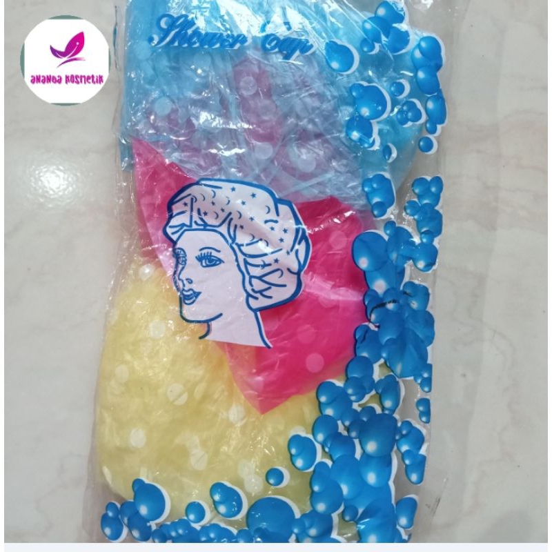 SHOWER CAP TUTUP KEPALA MANDI ISI 3 BAHAN PLASTIK