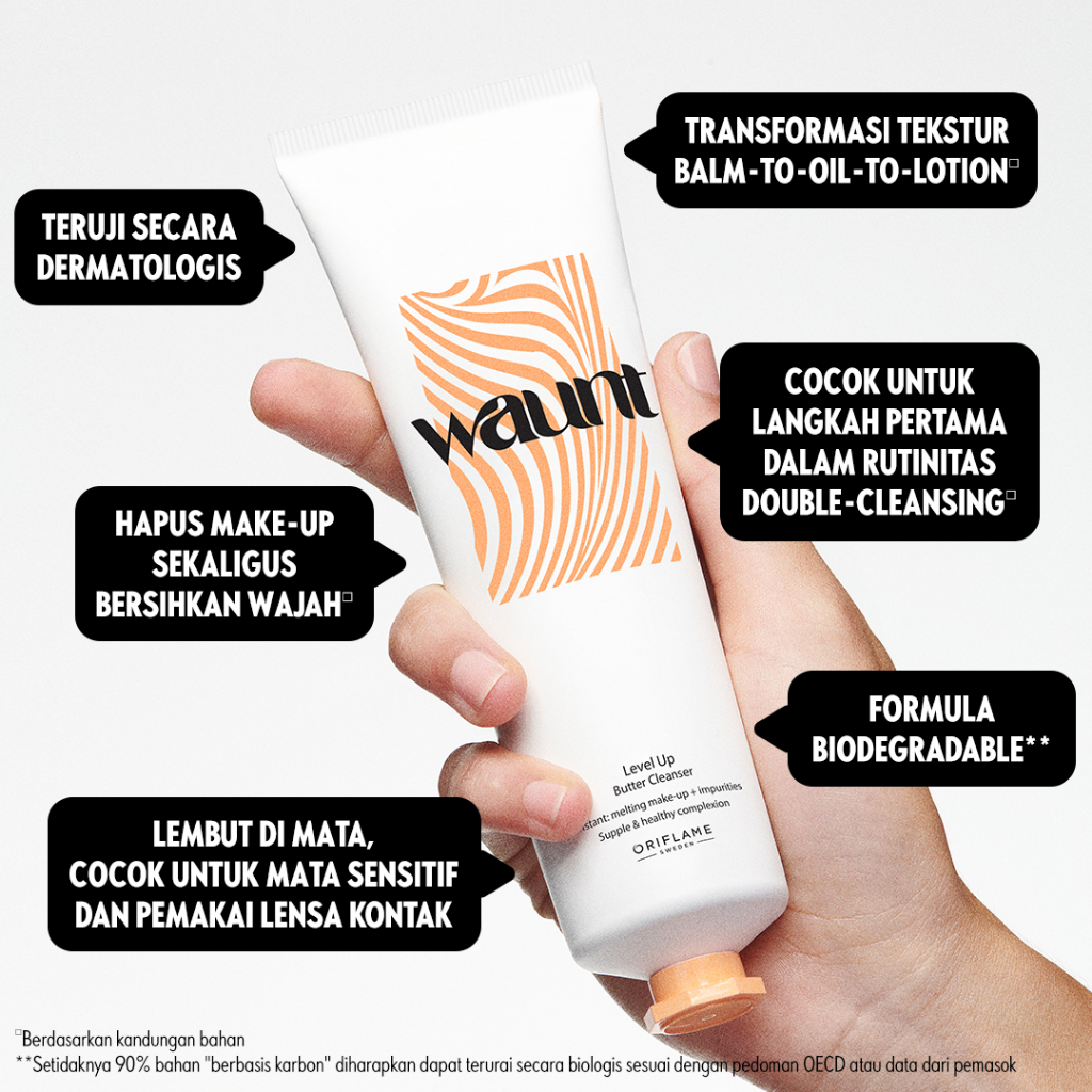 Oriflame Waunt Level Up Butter Cleanser 150ml - Pembersih Wajah Vegan Penghapus Make-Up Dan Kotoran Yang Melembabkan Untuk Semua Tipe Kulit termasuk Kulit Sensitif