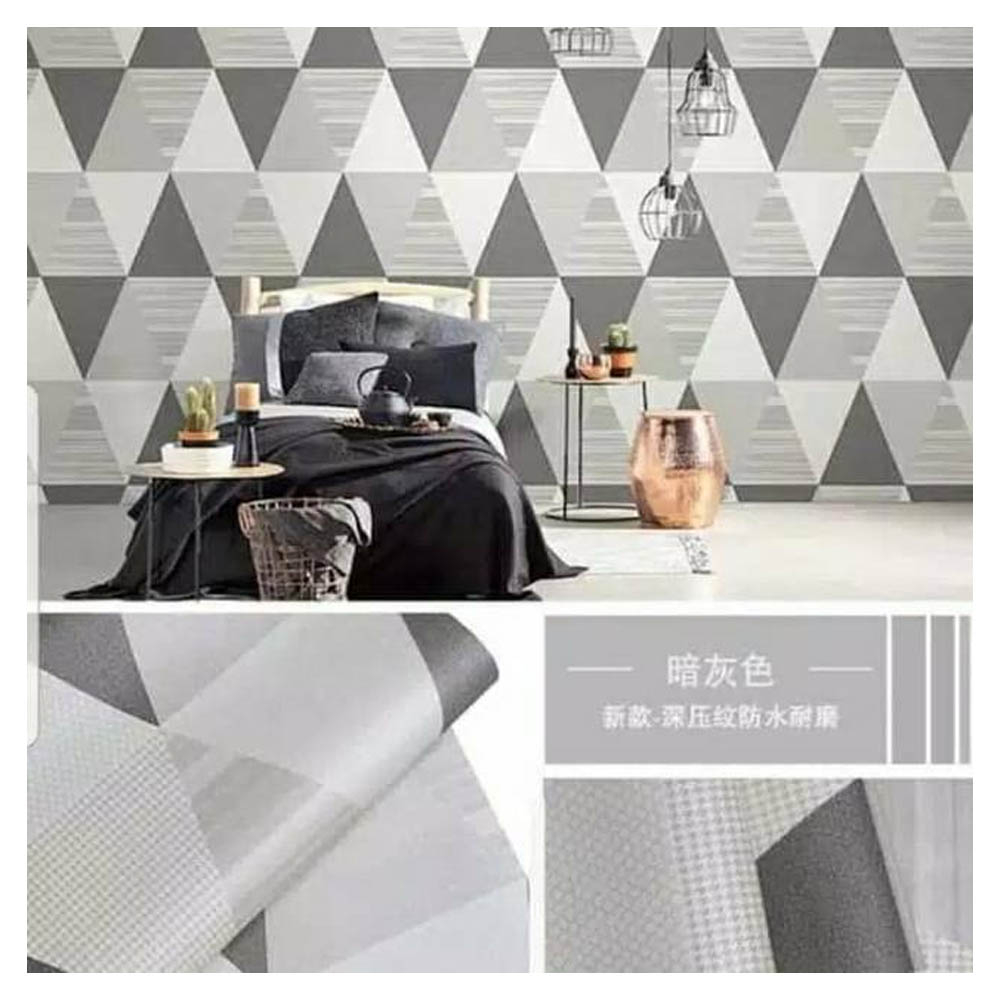 10 Meter Wallpaper Stiker Dinding Kamar Tidur Ruang Tamu Aesthetic Motif Segitiga Abu