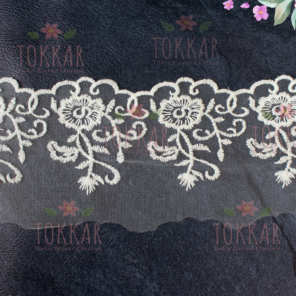 (Per Meter) RDT317 Renda Bordir Tile Cantik Broken White Lebar 11Cm