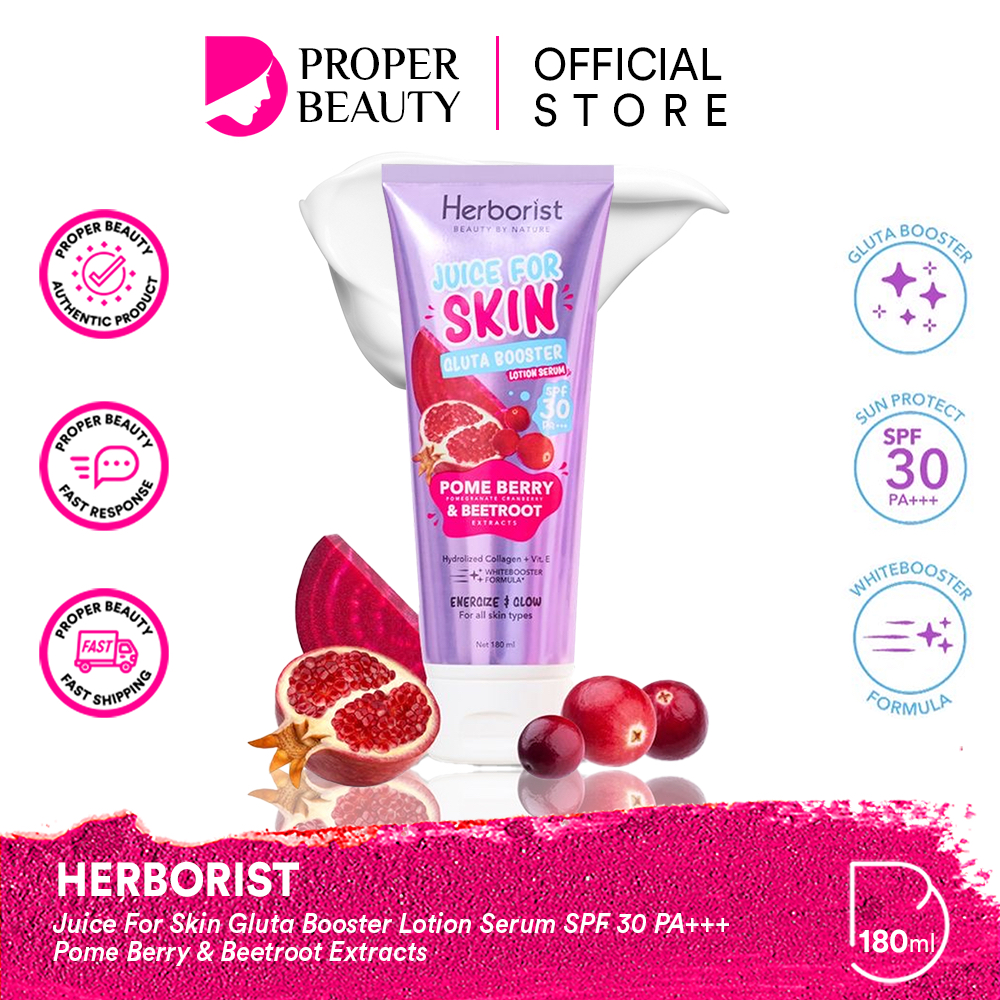 HERBORIST Juice For Skin Gluta Booster Lotion Serum SPF 30 PA+++ Pome Berry & Beetroot Extracts Indo
