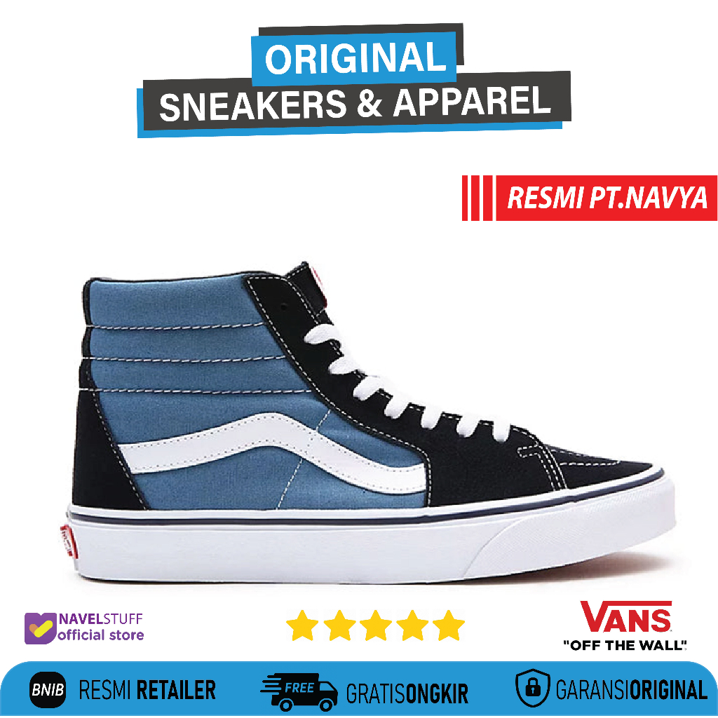 VANS Sk8 Hi Classic Core Navy White Sepatu Original Resmi BNIB (PT.Navya)