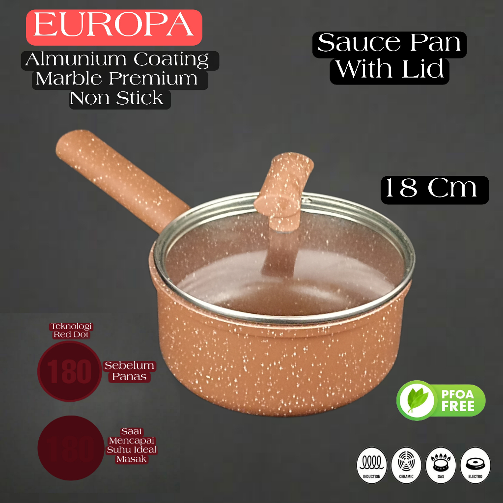 EUROPA SAUCE PAN NON STICK ALUMINIUM 16 CM &amp;18 CMPANCI SUSU ANTI LENGKET RED DOT