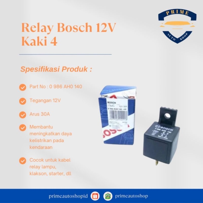 Relay Bosch 12V Kaki 4 Original / Relay Bosch Kaki 4 12V 30A Original