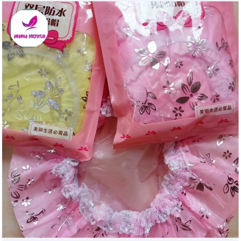 SHOWER CAP PENUTUP KEPALA MANDI RENDA - TOPI MANDI ANTI BASAH