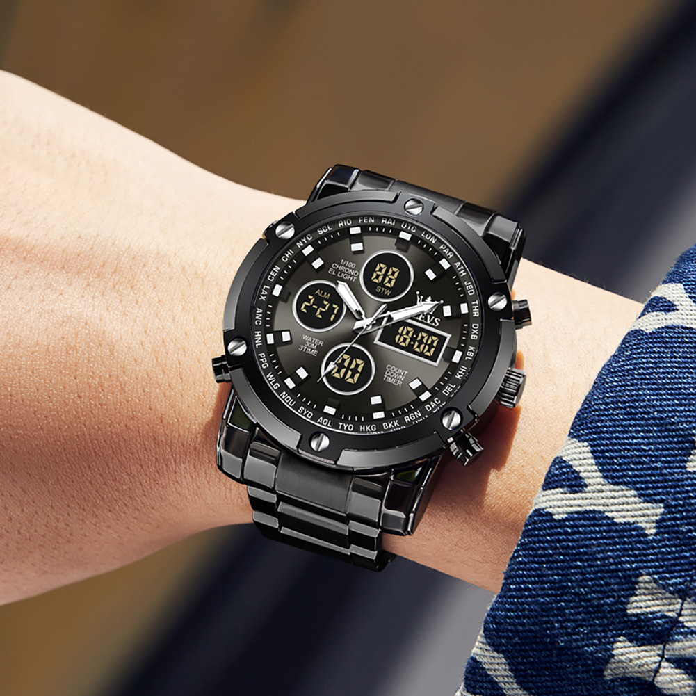 recommended olevs jam tangan pria anti air original digital multifungsi kronograf led alarm tahan