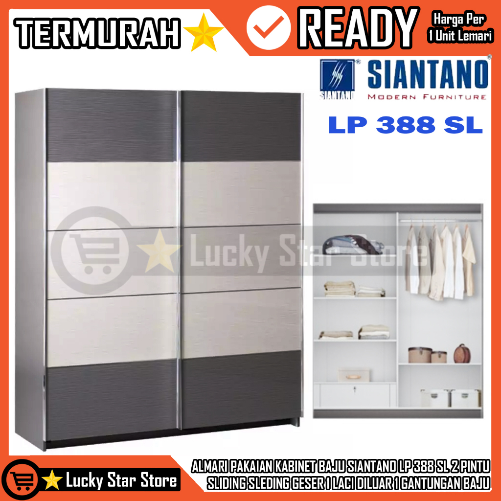 (INSTANT) ALMARI LEMARI BUFET PAKAIAN KABINET BAJU SIANTANO LP 388 SL 2 PINTU SLIDING SLEDING GESER 