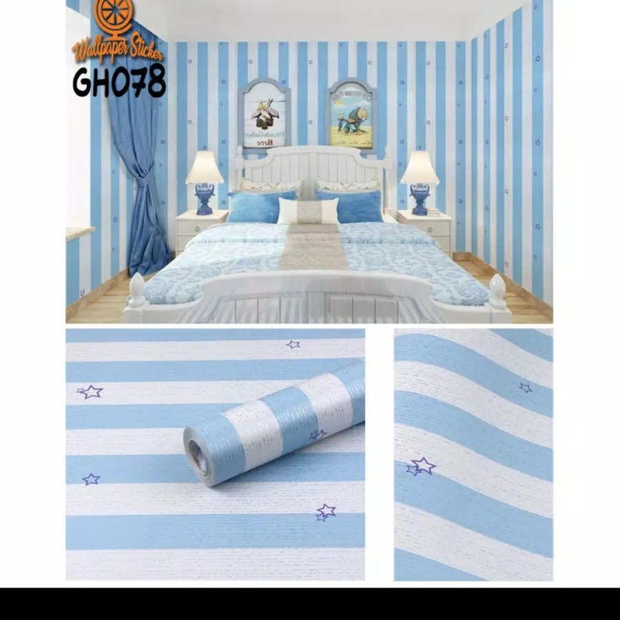 Wallpaper Dinding Wallpaper Stiker / Wallpaper Kamar Tidur Aesthetic Motif Salur Hijau/Biru/Pink