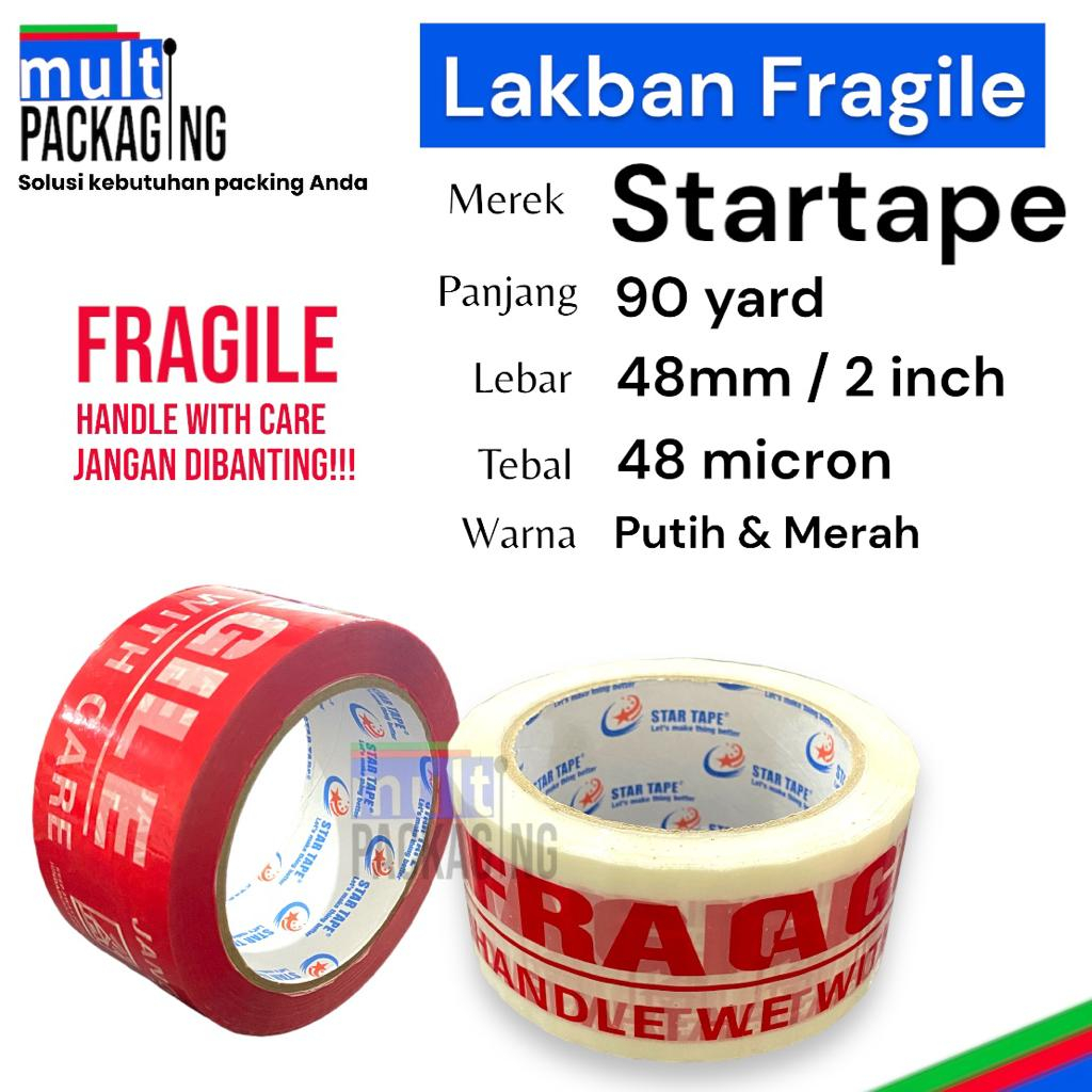 

Lakban Fragile Putih Star Tape Uk. 2 inch x 90 yard x 48 mic