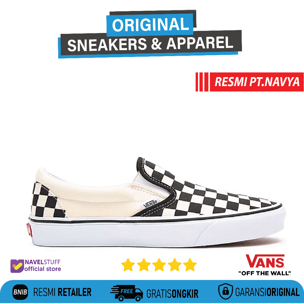 VANS Slip On Classic Core Chekerboard Black White Original Resmi BNIB (Authorized Dealer) PT Navya