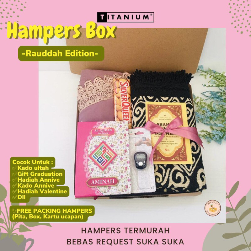 

HAMPERS KADO ULANGTAHUN PACAR CEWEK MUKENAH ALQURAN TASBIH BUKU ZIKIR PAGI PETANG KATUN HALUS LENGKAP GIFTBOX HAMPERS BOX UNTUK HADIAH SAHABAG BESTIE