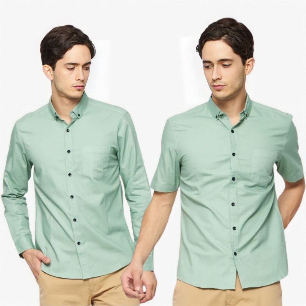 Baju Kemeja Pria Lengan Panjang Baju Kantor Hem Cowok Kemeja Casual Warna Sage Green