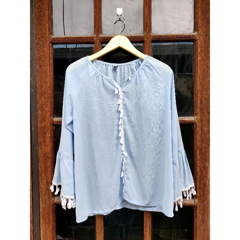 dress sifon lengan panjang biru muda preloved balikpapan