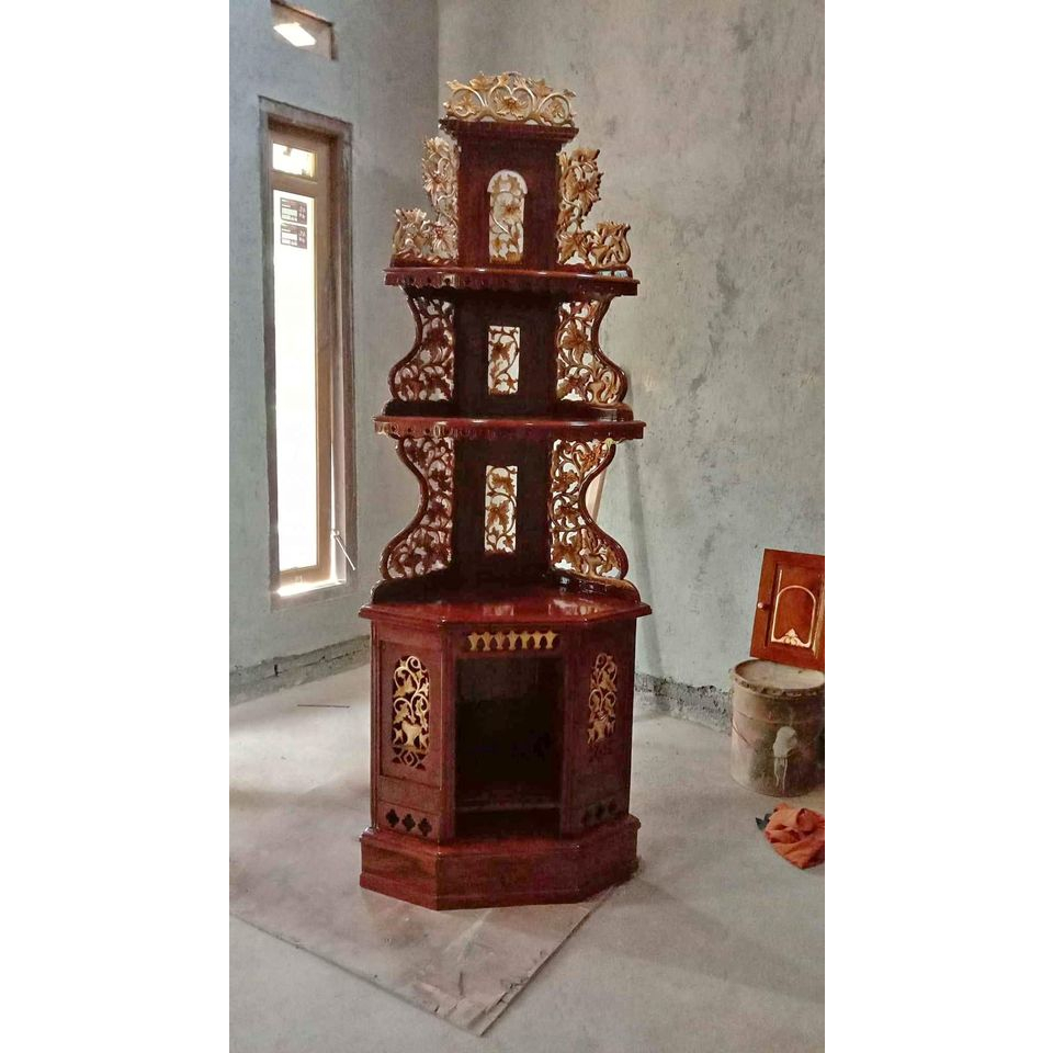 Rak Sudut Pojok Ruang Tamu Ukir Kayu Jati