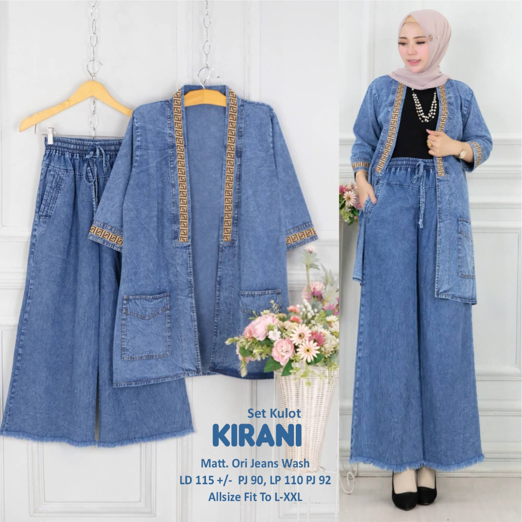 Kirani One Set Jeans Baju Setelan Wanita Jumbo Ld 115 Oneset Kulot Kekinian Terbaru
