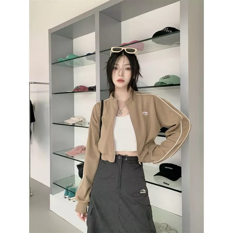 Norshler Vintage Jacket Crop Wanita Oversize - Sweater Jaket Croope Wanita Korean Style Kekinian Lucu