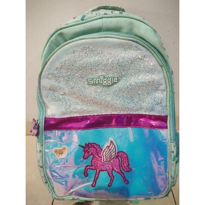 Preloved Smiggle Believe Trolley Backpack with Light Up Wheels ORIGINAL ORI unicorn Troli trolly tro