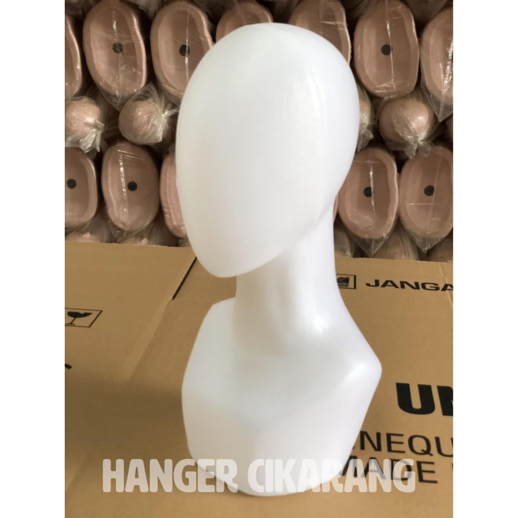 Manekin Kepala Wanita Alien Display Warna Putih Bening