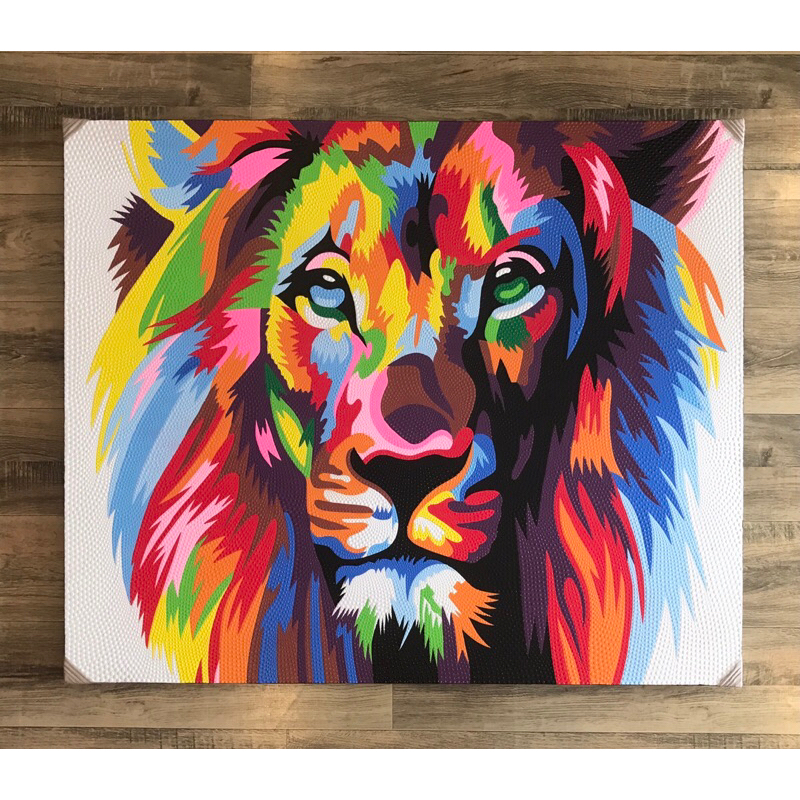 Lukisan Singa, Ukuran 120 x 100 cm, Lukisan Pop Art, Lukisan Aborigin, Lukisan Kanvas Hiasan Dinding