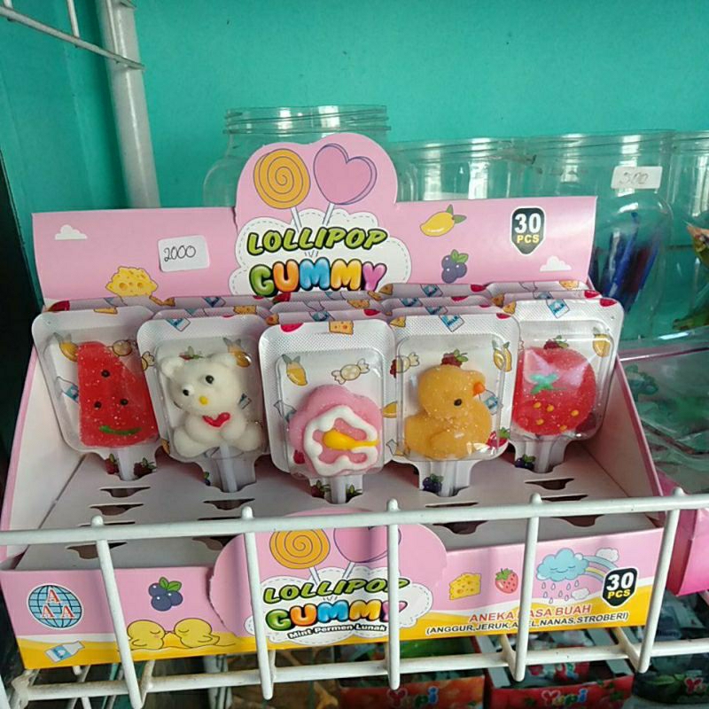 

Permen lollipop gummy bentuk strawberry beruang bebek
