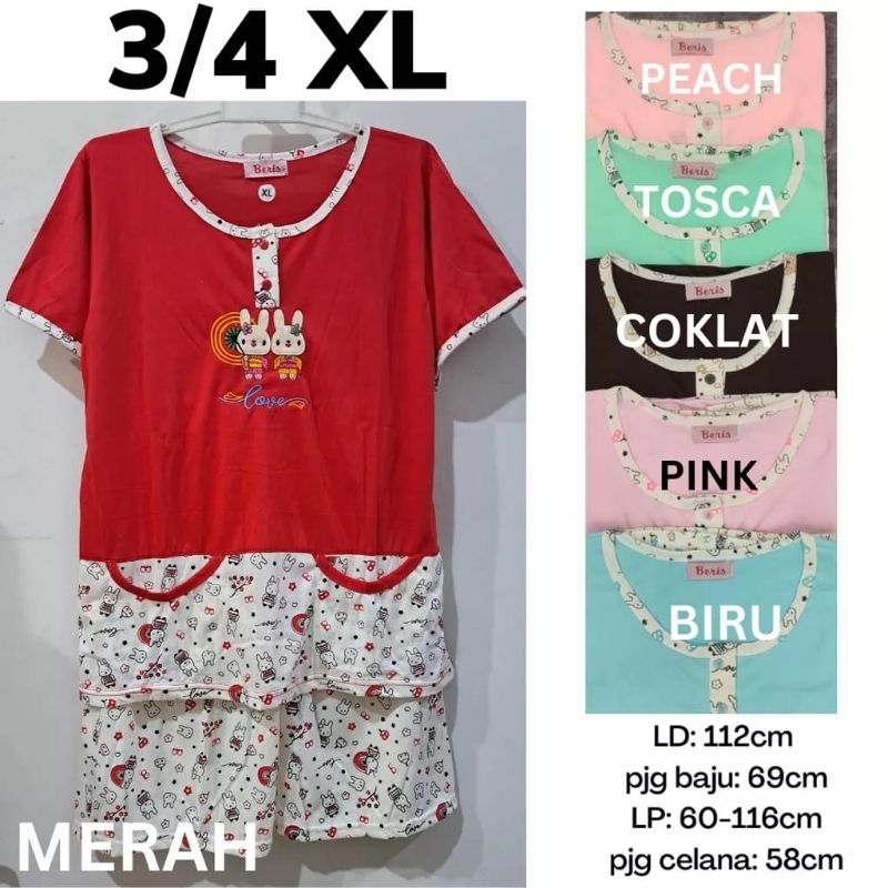 BAJU TIDUR BERIS 3/4 XL - BERIS STELAN / BAJU TIDUR  CELANA PENDEK BIG SIZE