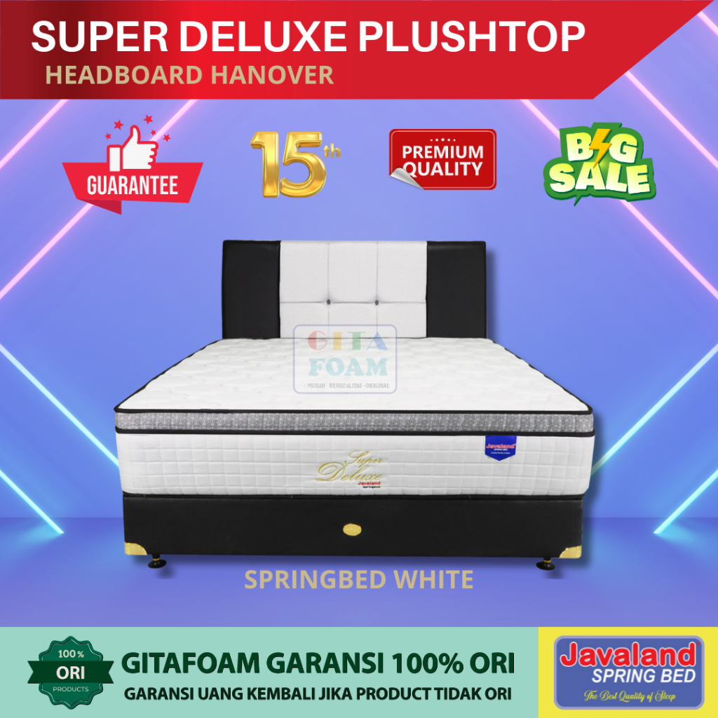 BEDSET JAVALAND Super Deluxe Plushtop Headboard Hanover Warna White - HARGA PABRIK