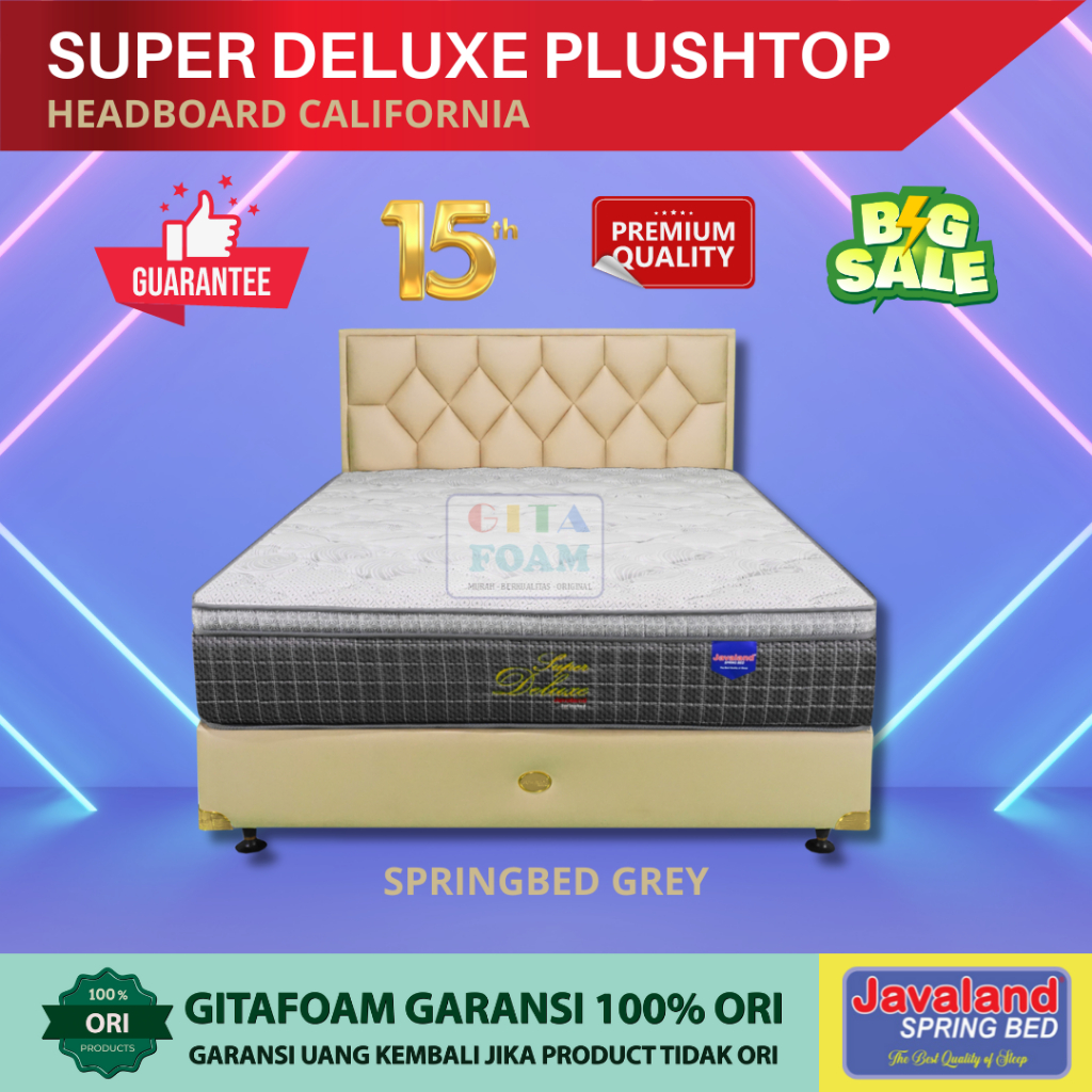 BEDSET JAVALAND Super Deluxe Plushtop Headboard California Warna Grey - HARGA PABRIK