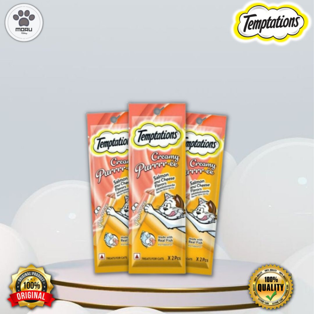 Snack Kucing TEMPTATIONS Creamy Pure Salmon Cheese 24gr- 2x12gr Liquid