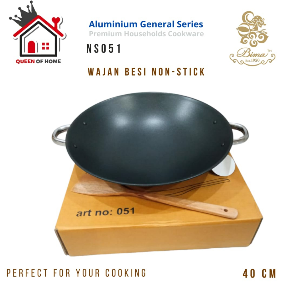 Bima Wajan Besi Non-Stick 40cm ANTI LENGKET NS051 Penggorengan Wajan 40cm