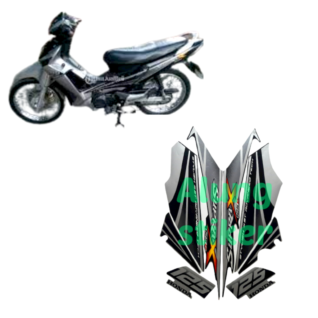 STIKER STRIPING LIS LES BODY MOTOR HONDA SUPRA X 125D 2007 HITAM-SILVER