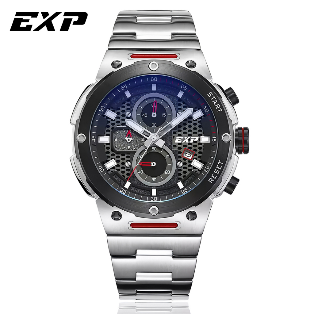 Expedition EXP 6837 MCBTBBARE - Jam Tangan Chronograph Pria - Silver Black - Stainless Steel